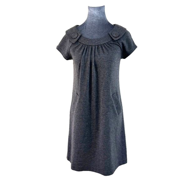 Jones Wear Knit Short Sleeve Pleated Shift Dress - Charcoal - Size Petite S - Picture 1 of 9